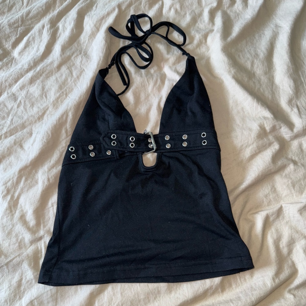 Fashion Nova Black Embellished Crop Tank Top